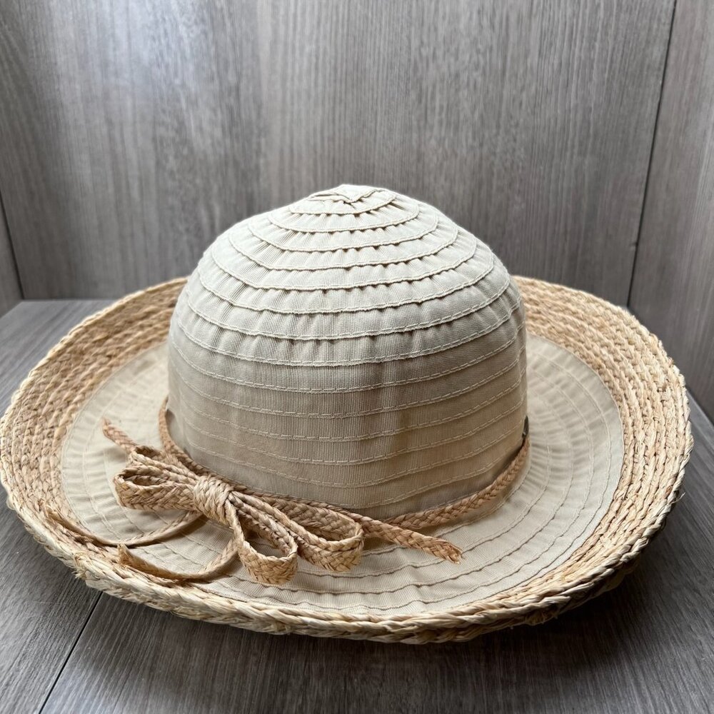Scala Cream Straw Sun Hat with Braided Trim